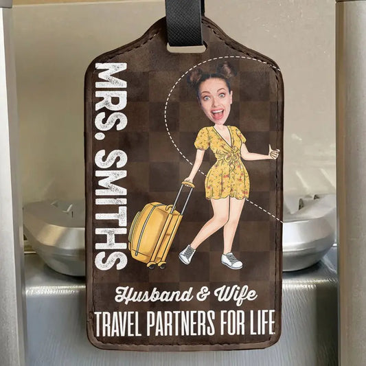 Family - Husband & Wife Travel Partners For Life - Personalized Luggage Tag (HJ) Luggage Tag The Next Custom Gift