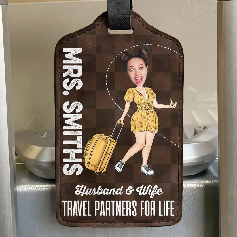 Family - Husband & Wife Travel Partners For Life - Personalized Luggage Tag (HJ) Luggage Tag The Next Custom Gift