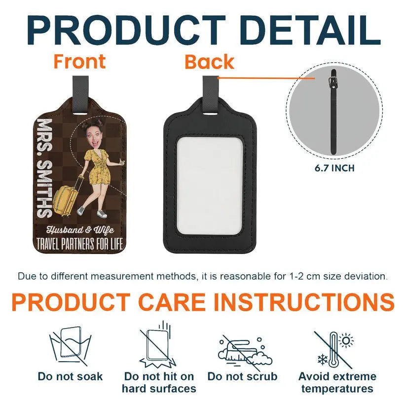 Family - Husband & Wife Travel Partners For Life - Personalized Luggage Tag (HJ) Luggage Tag The Next Custom Gift