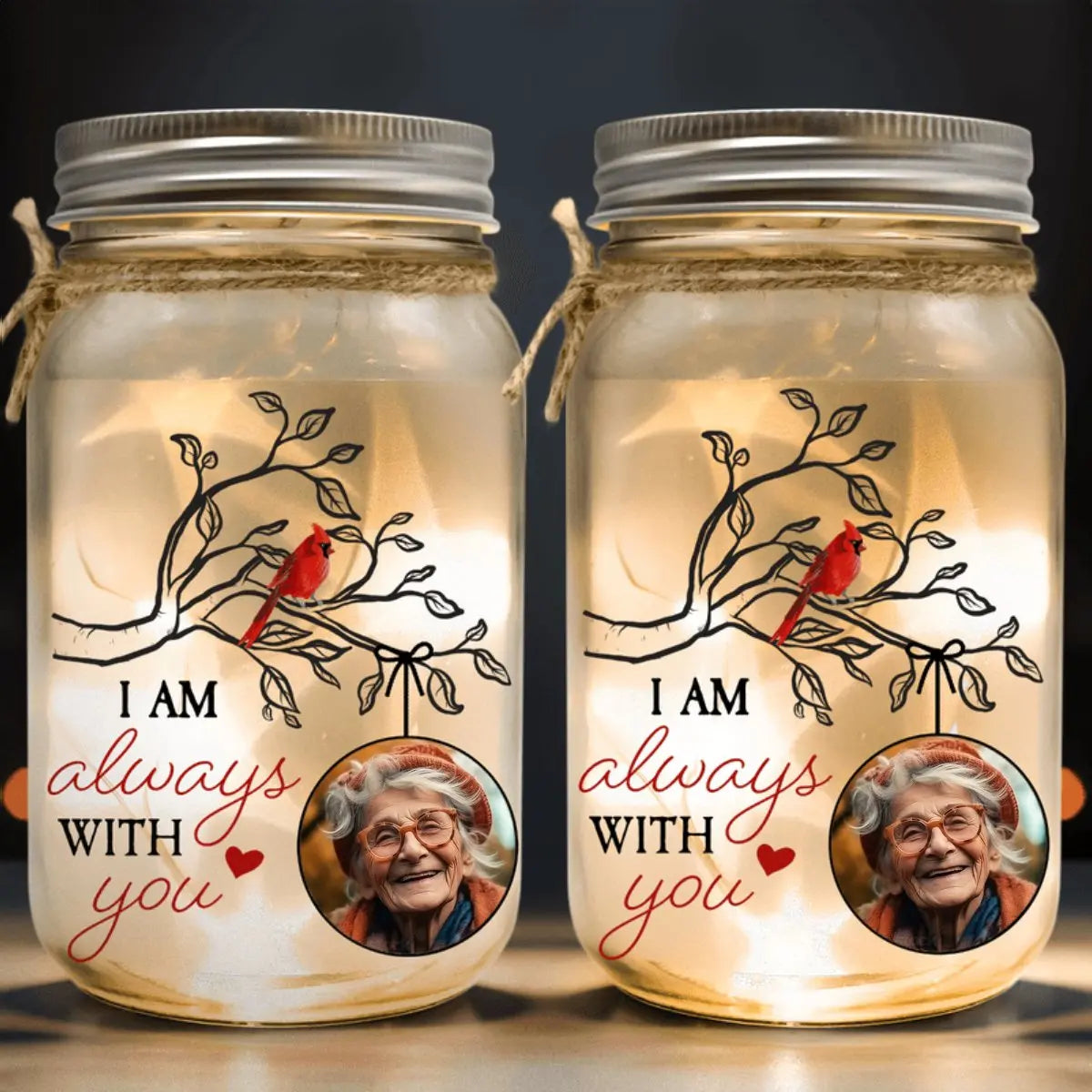 Family - I Am Always With You - Personalized Mason Jar Photo Light - The Next Custom Gift  Drinking Jar