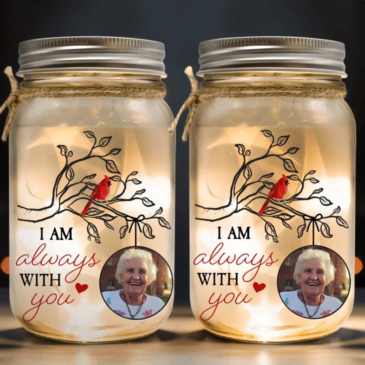 Family - I Am Always With You - Personalized Mason Jar Photo Light - The Next Custom Gift  Drinking Jar