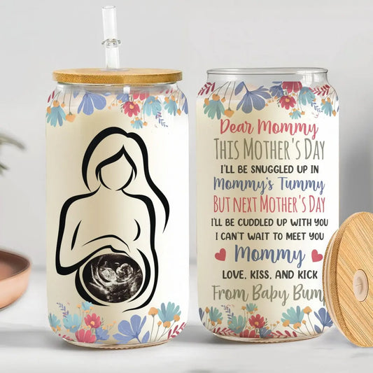 Family - I Can't Wait To Meet You Mommy - Personalized Clear Glass Can (LH) Glass Can The Next Custom Gift