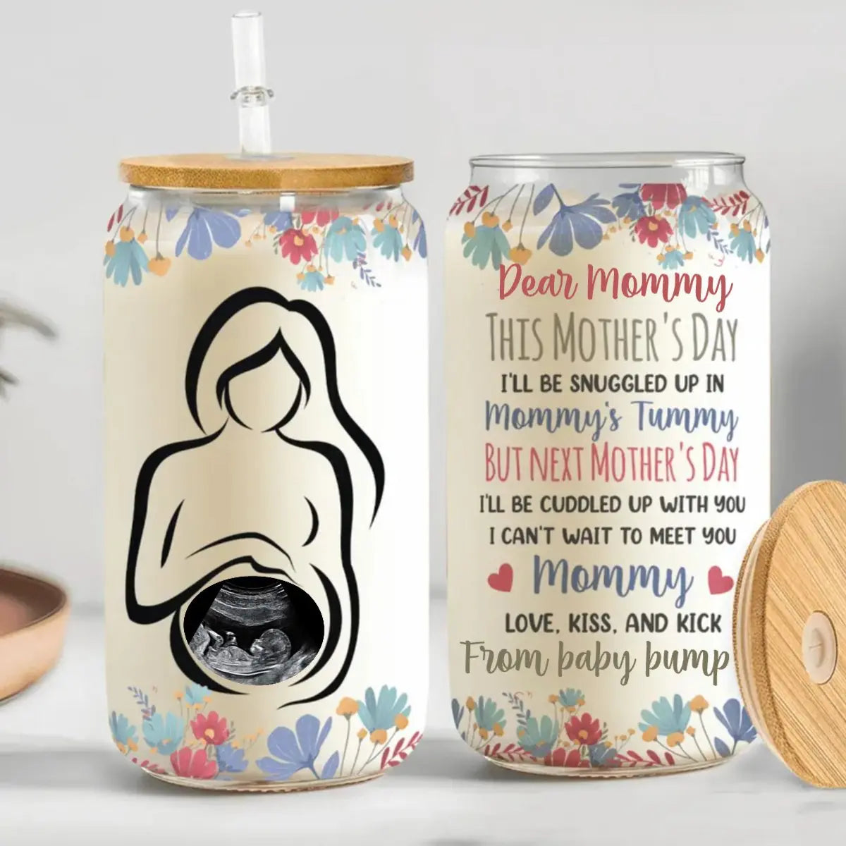 Family - I Can't Wait To Meet You Mommy - Personalized Clear Glass Can (LH) Glass Can The Next Custom Gift