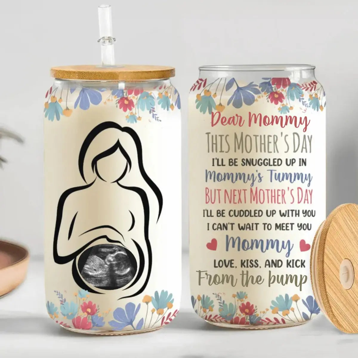 Family - I Can't Wait To Meet You Mommy - Personalized Clear Glass Can (LH) Glass Can The Next Custom Gift