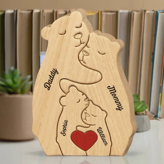 Family - I Love My Family - Family Personalized Custom Bear Shaped Wooden Art Puzzle Wooden Puzzle The Next Custom Gift