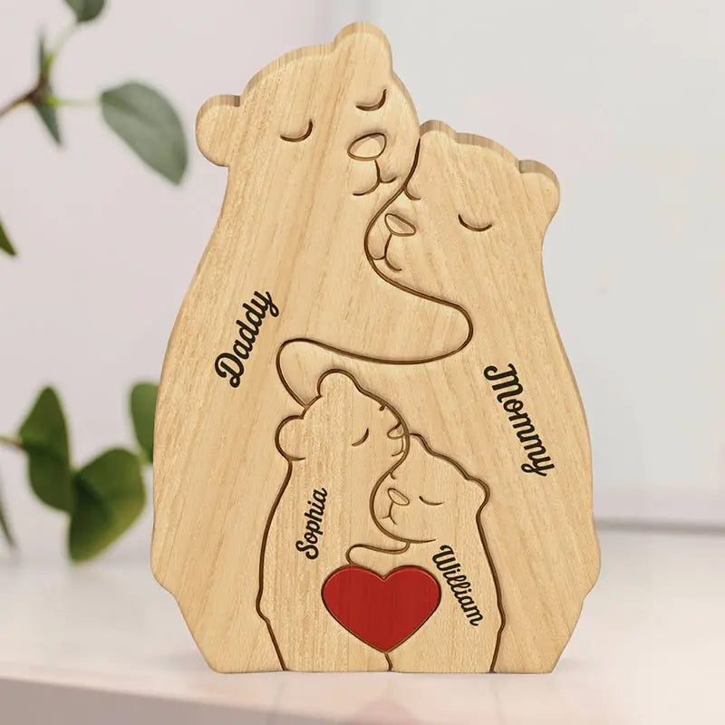 Family - I Love My Family - Family Personalized Custom Bear Shaped Wooden Art Puzzle Wooden Puzzle The Next Custom Gift