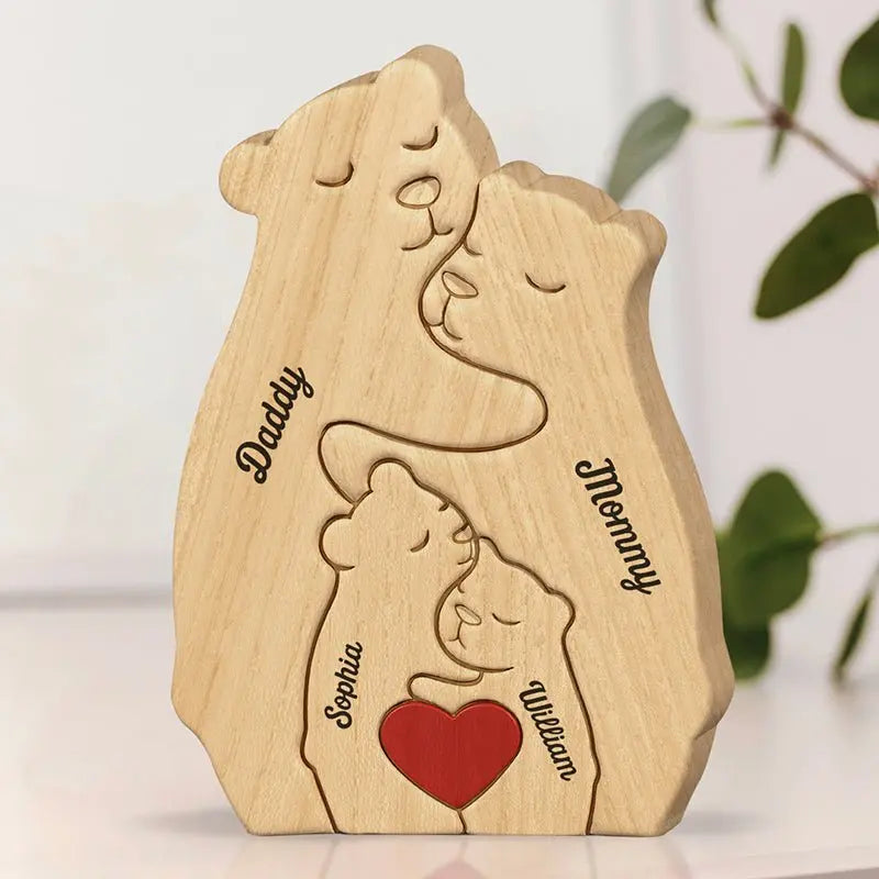 Family - I Love My Family - Family Personalized Custom Bear Shaped Wooden Art Puzzle Wooden Puzzle The Next Custom Gift