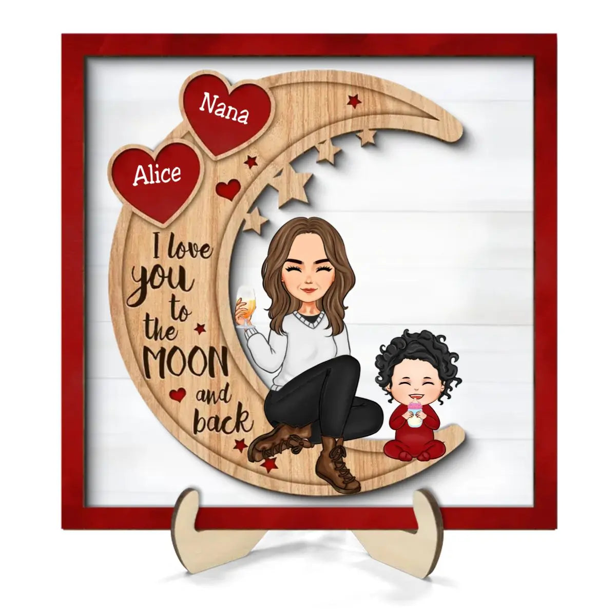 Family - I Love You To The Moon And Back - Personalized Wooden Plaque - The Next Custom Gift  Wooden Plaque