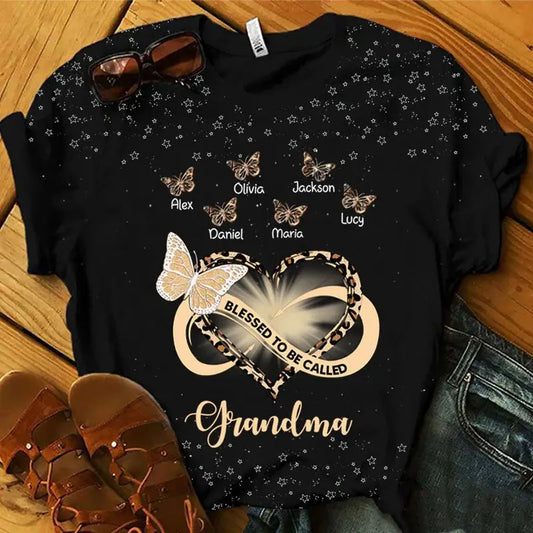 Family - Infinity Heart Grandma Mom Butterflies - Personalized 3D T-Shirt T-shirt The Next Custom Gift