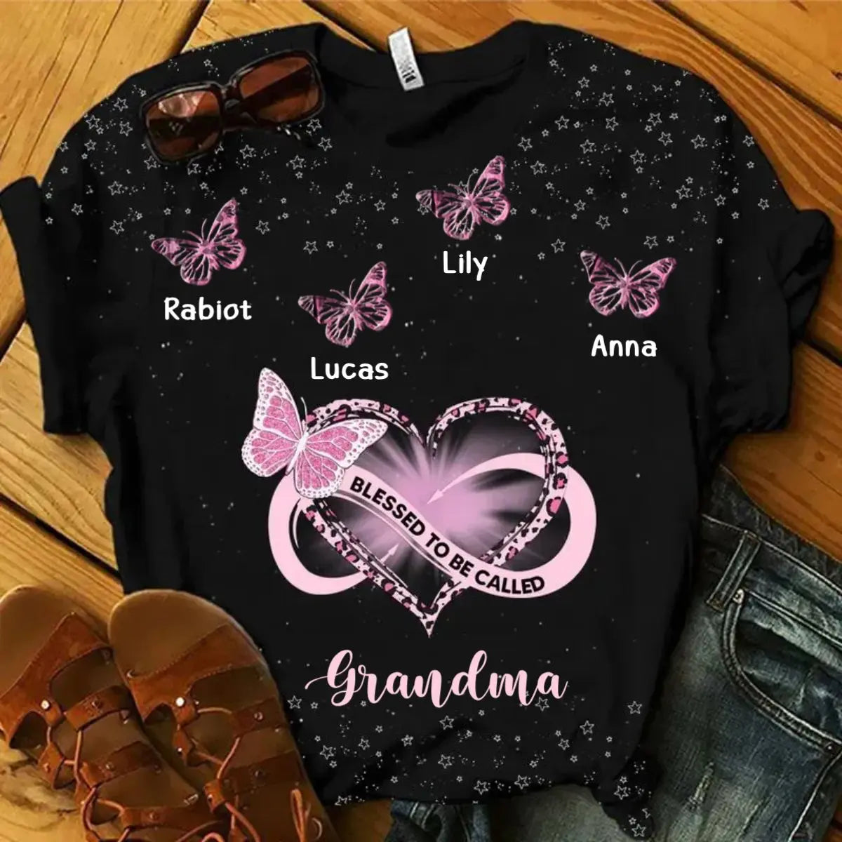 Family - Infinity Heart Grandma Mom Butterflies - Personalized 3D T-Shirt T-shirt The Next Custom Gift