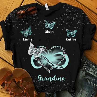 Family - Infinity Heart Grandma Mom Butterflies - Personalized 3D T-Shirt T-shirt The Next Custom Gift