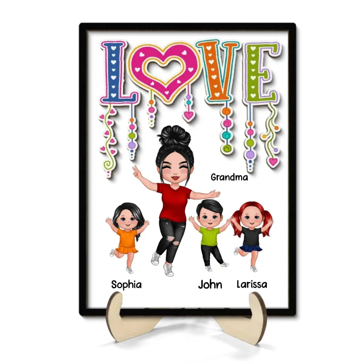 Family- LOVE Happy Doll Grandma Mom With Kids - Personalized 2-Layer Wooden Plaque Wooden Plaque The Next Custom Gift