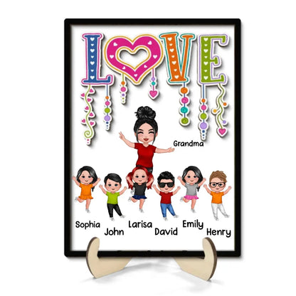 Family- LOVE Happy Doll Grandma Mom With Kids - Personalized 2-Layer Wooden Plaque Wooden Plaque The Next Custom Gift