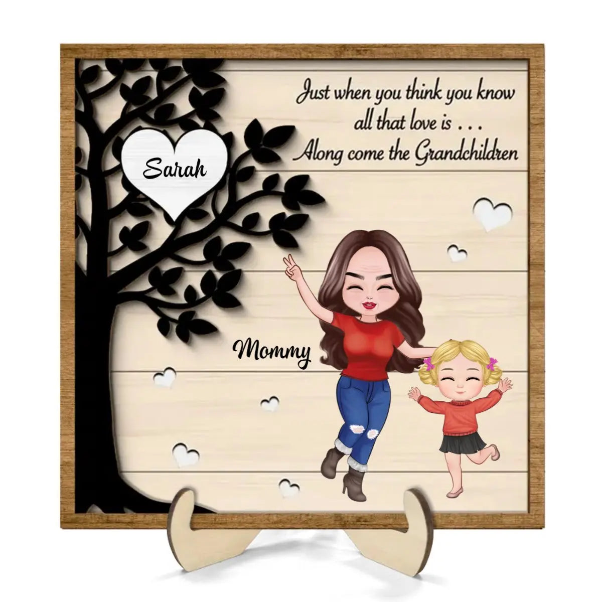 Family - Love Come Along With Grandchildren Heart Tree - Personalized Wooden Plaque