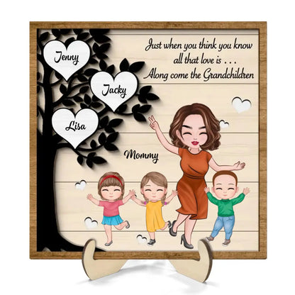 Family - Love Come Along With Grandchildren Heart Tree - Personalized Wooden Plaque