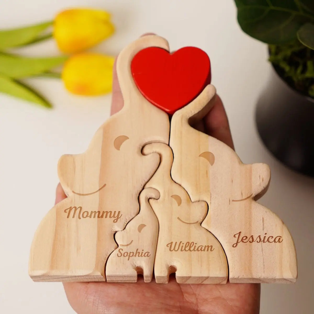 Family - Love Elephant Family - Personalized Wooden Puzzle Wooden Puzzle The Next Custom Gift