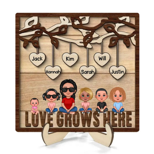 Family - Love Grows Here Grandma Grandkids - Personalized 2-Layer Wooden Plaque Wooden Plaque The Next Custom Gift