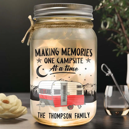 Family - Making Memories One Campsite At A Time - Personalized Mason Jar Light - The Next Custom Gift  Mason Jar Light