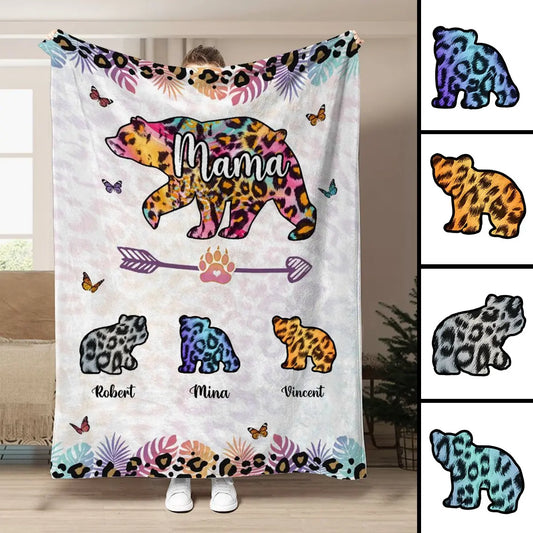 Family - Mama Bear Colorful Leopard Pattern - Personalized Blanket (LH) Blanket The Next Custom Gift