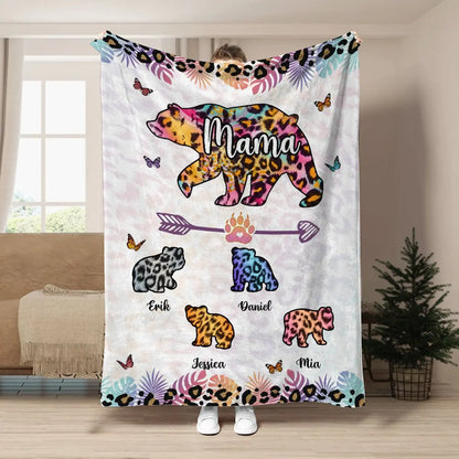 Family - Mama Bear Colorful Leopard Pattern - Personalized Blanket (LH)