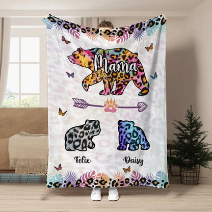 Family - Mama Bear Colorful Leopard Pattern - Personalized Blanket (LH) Blanket The Next Custom Gift