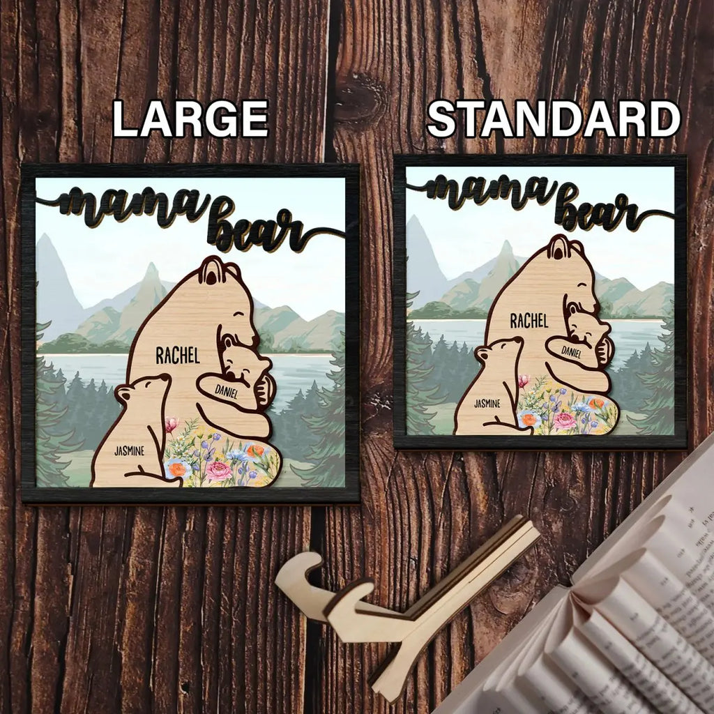 Family - Mama Bear - Gift For Mothers - Personalized 2-Layered Wooden Plaque With Stand (AB) Wooden Plaque The Next Custom Gift