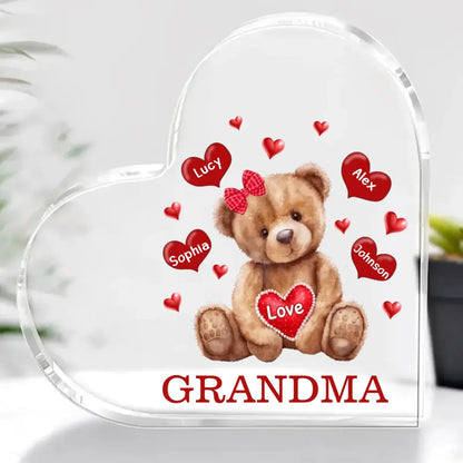 Family - Mama Bear With Heart - Personalized Heart Acrylic Plaque