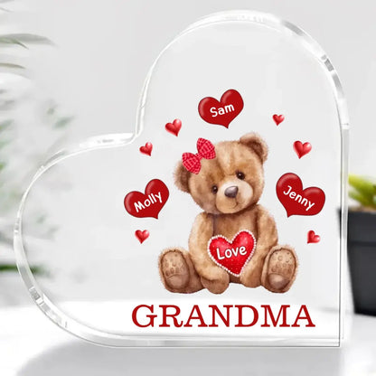 Family - Mama Bear With Heart - Personalized Heart Acrylic Plaque