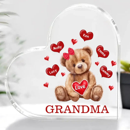 Family - Mama Bear With Heart - Personalized Heart Acrylic Plaque Acrylic Plaque The Next Custom Gift