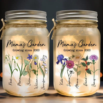 Family - Mama's Garden - Personalized Mason Jar Light - The Next Custom Gift  Mason Jar Light