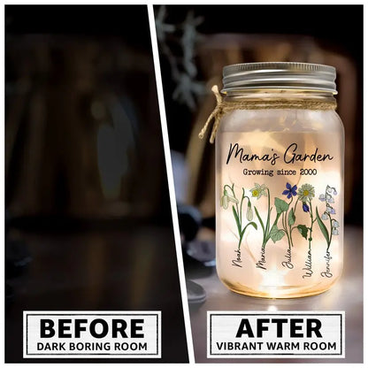 Family - Mama's Garden - Personalized Mason Jar Light - The Next Custom Gift  Mason Jar Light