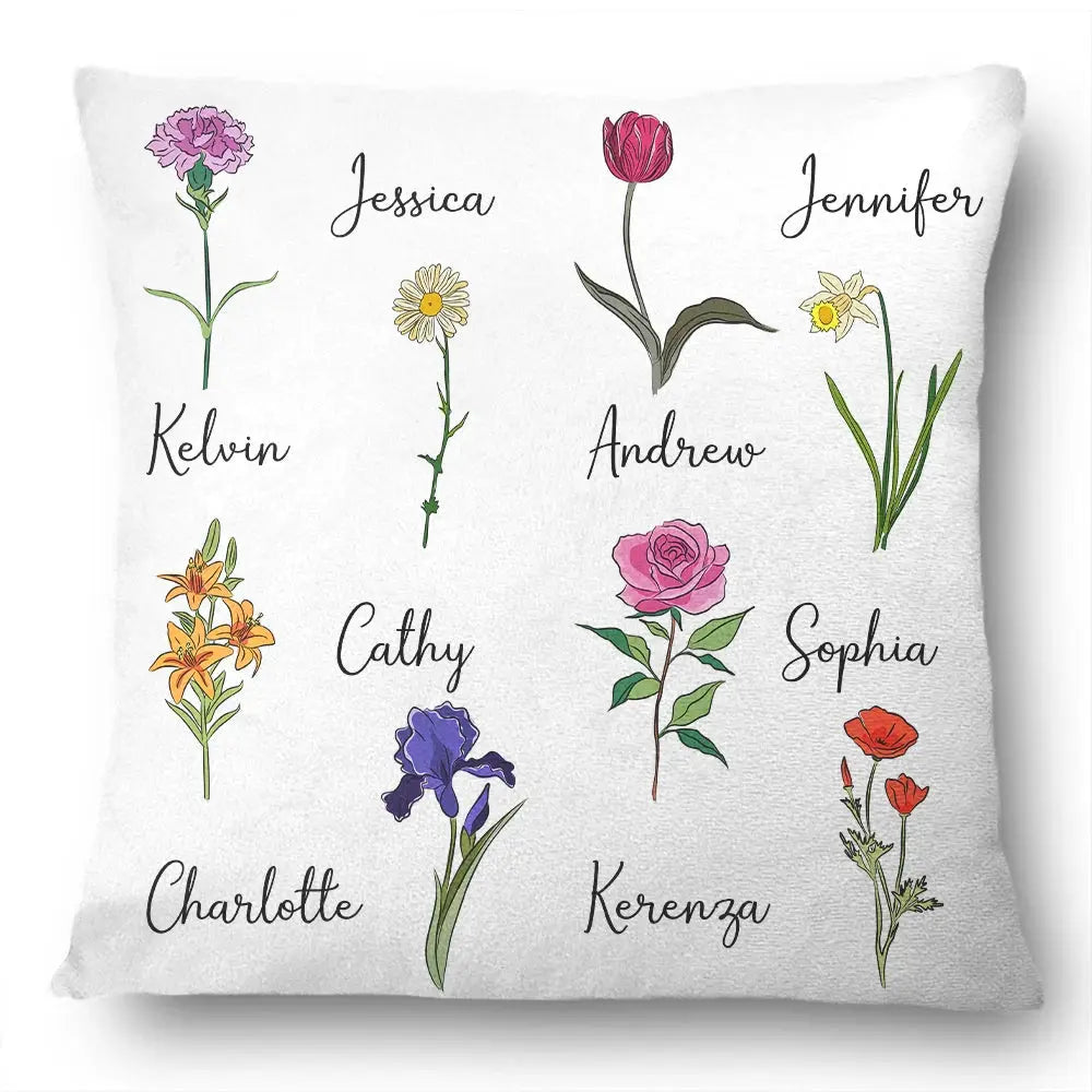 Family Members With Birth Flowers - Personalized Pillow Pillow The Next Custom Gift