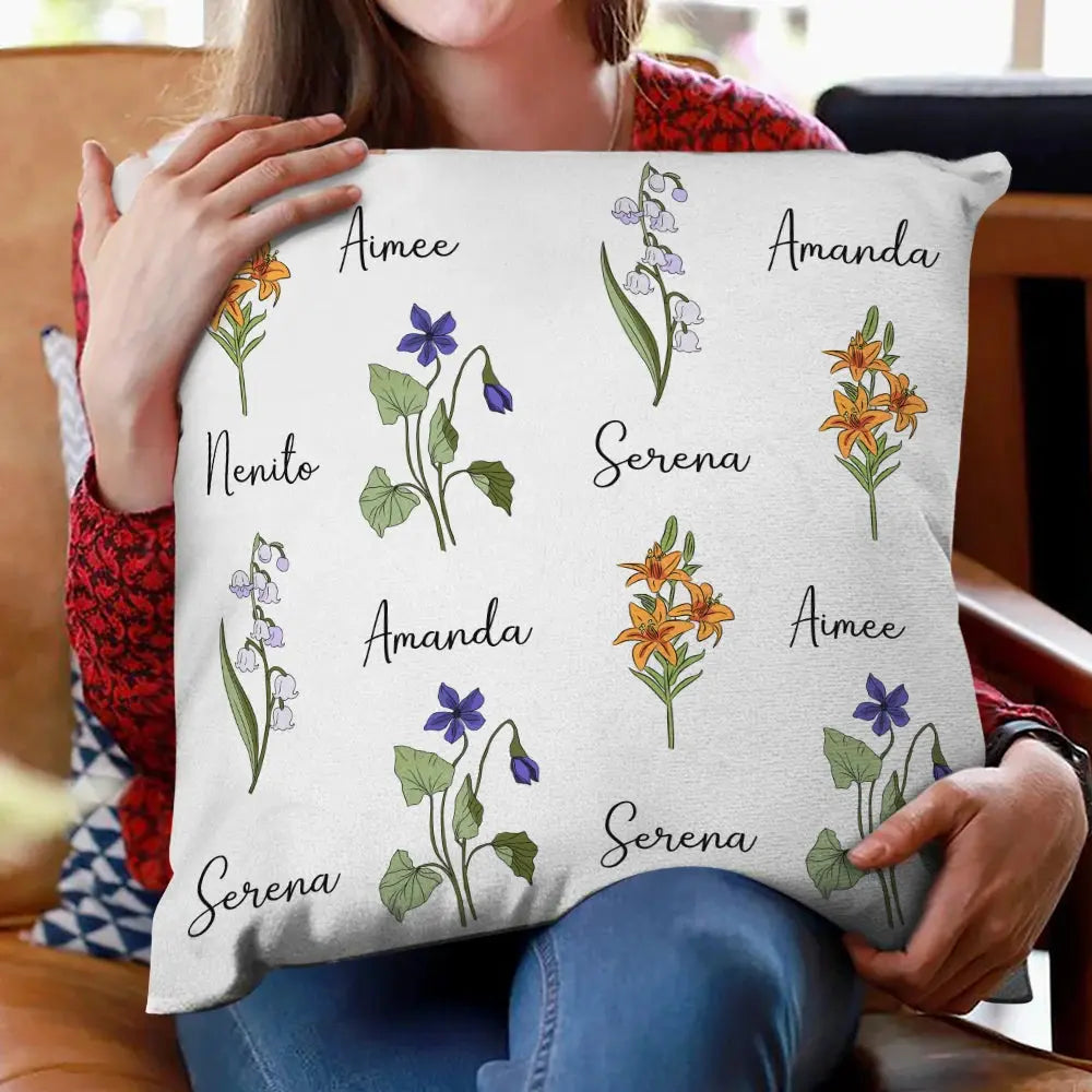 Family Members With Birth Flowers - Personalized Pillow Pillow The Next Custom Gift