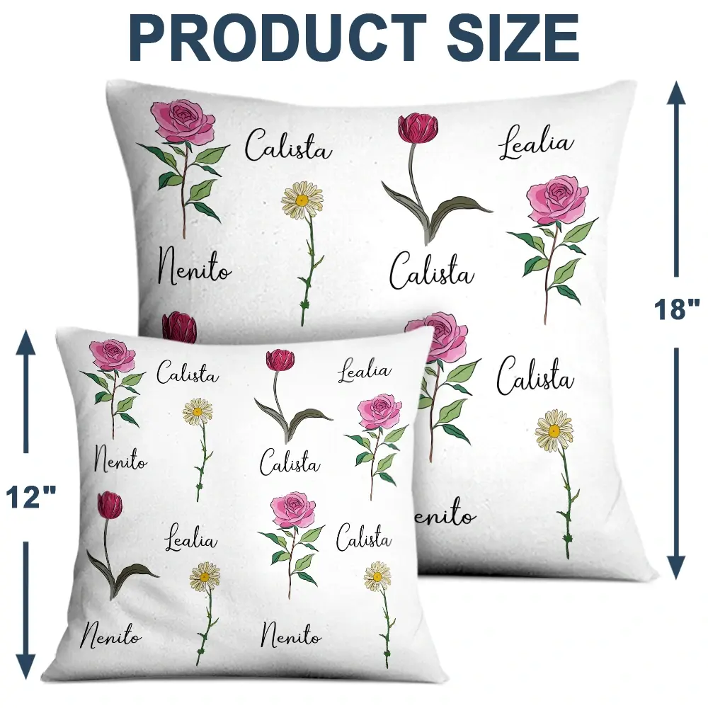 Family Members With Birth Flowers - Personalized Pillow Pillow The Next Custom Gift