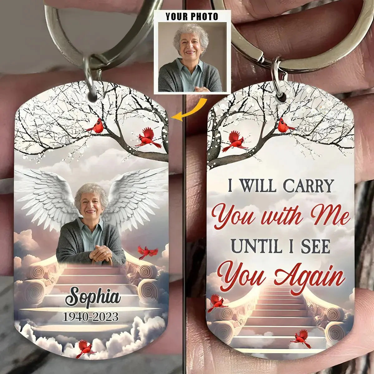 Family - Memorial Upload Photo Angel Wings - Personalized Keychain(NV)