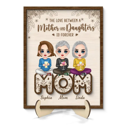 Family - Mom And Daughters Sitting On Word Mother‘s Day Gift - Personalized Wooden Plaque - The Next Custom Gift  Wooden Plaque