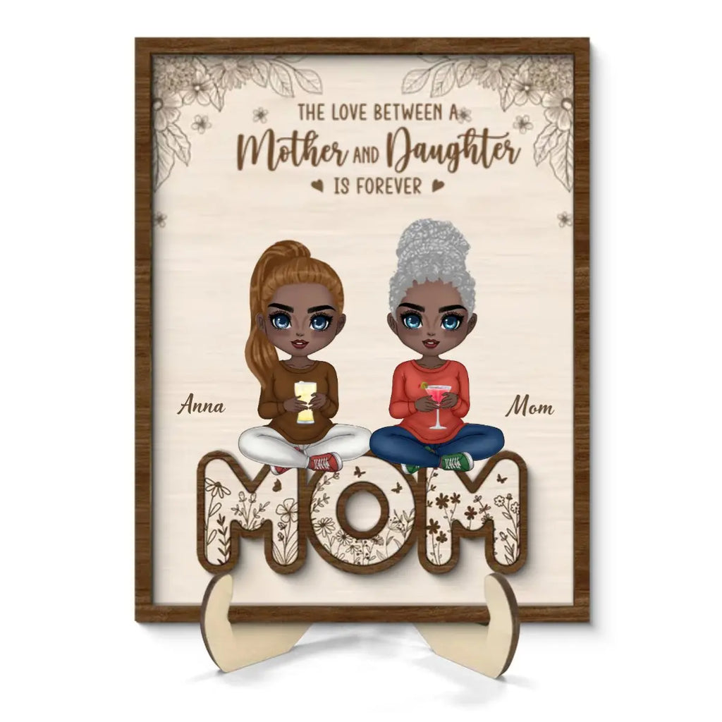 Family - Mom And Daughters Sitting On Word Mother‘s Day Gift - Personalized Wooden Plaque - The Next Custom Gift  Wooden Plaque