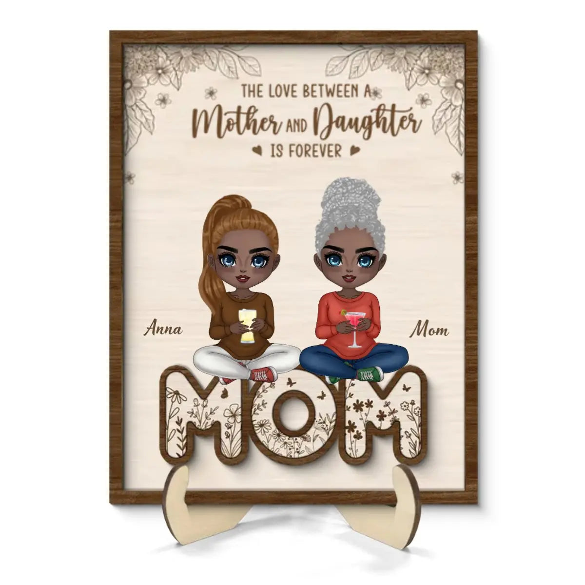 Family - Mom And Daughters Sitting On Word Mother‘s Day Gift - Personalized Wooden Plaque - The Next Custom Gift  Wooden Plaque