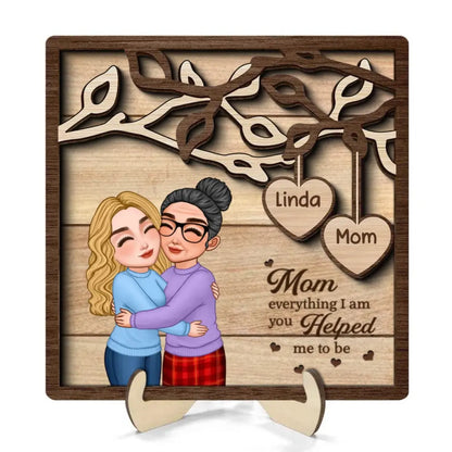 Family - Mom Hugging Daughter Son Under Tree - Personalized Wooden Plaque Wooden Plaque The Next Custom Gift