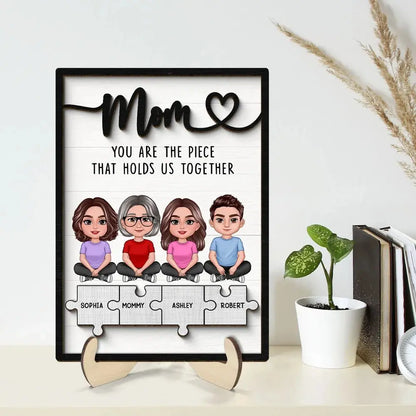 Family - Mom Kids Crossed Legs Piece Holds Us Together - Personalized 2-Layer Wooden Plaque Wooden Plaque The Next Custom Gift