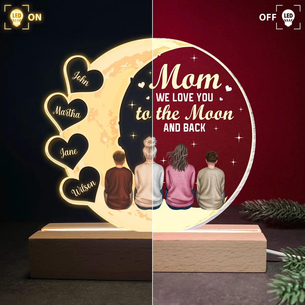 Family - Mom We Love You To The Moon And Back - Personalized LED Light LED Night Light The Next Custom Gift