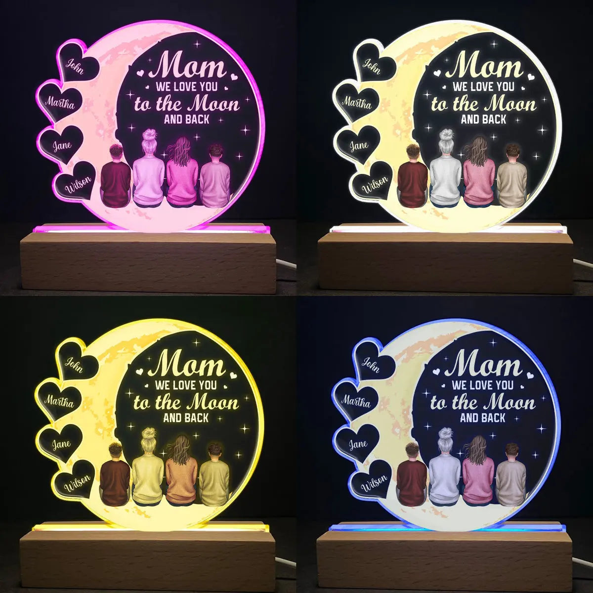 Family - Mom We Love You To The Moon And Back - Personalized LED Light LED Night Light The Next Custom Gift