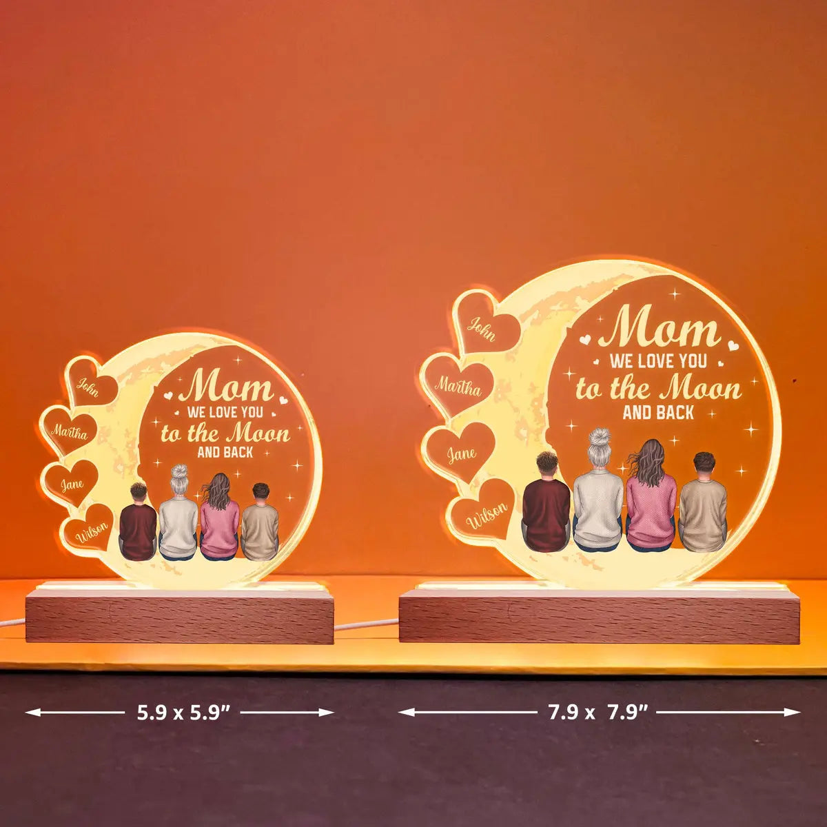 Family - Mom We Love You To The Moon And Back - Personalized LED Light LED Night Light The Next Custom Gift