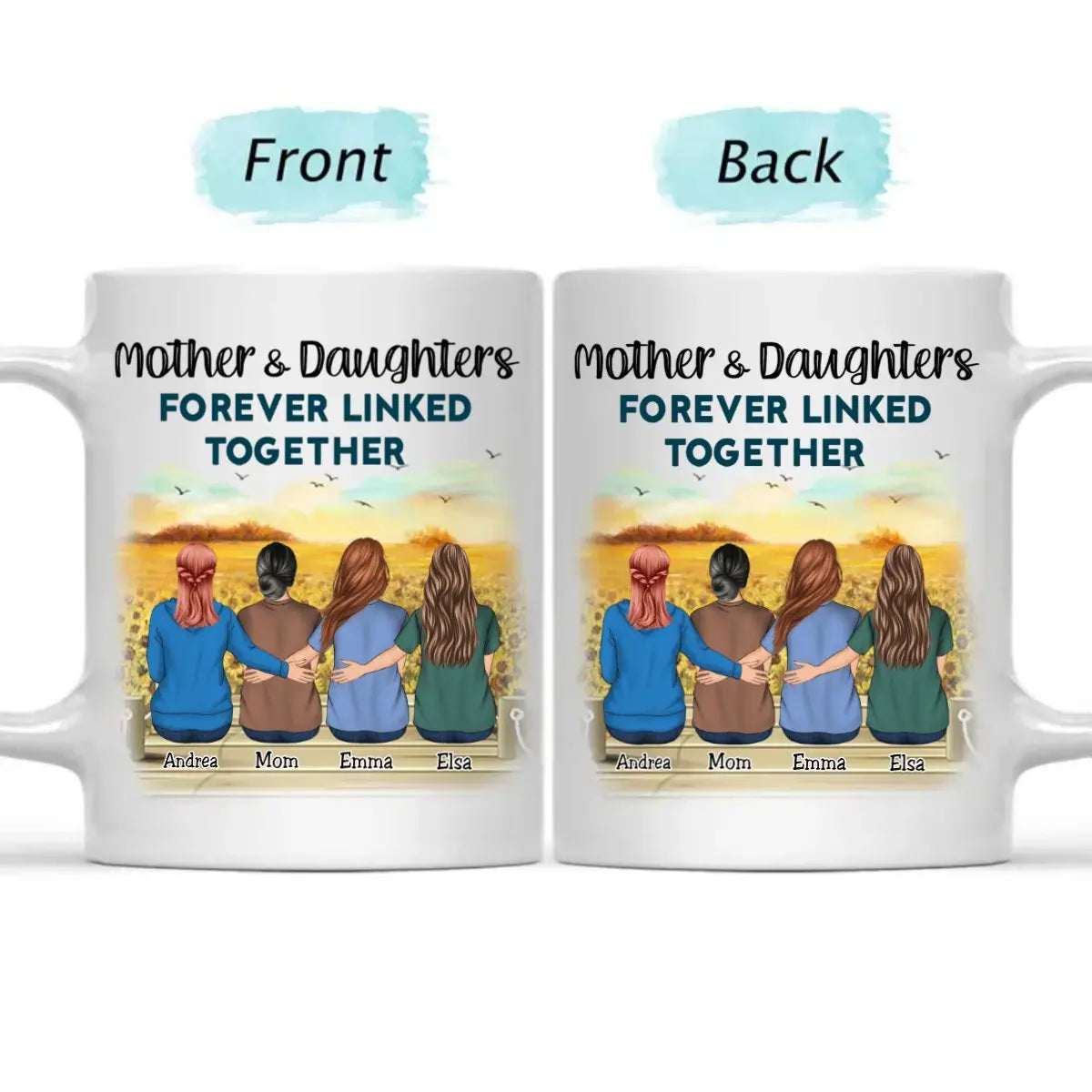 Family - Mother And Daughters Forever Linked Together - Personalized Mug