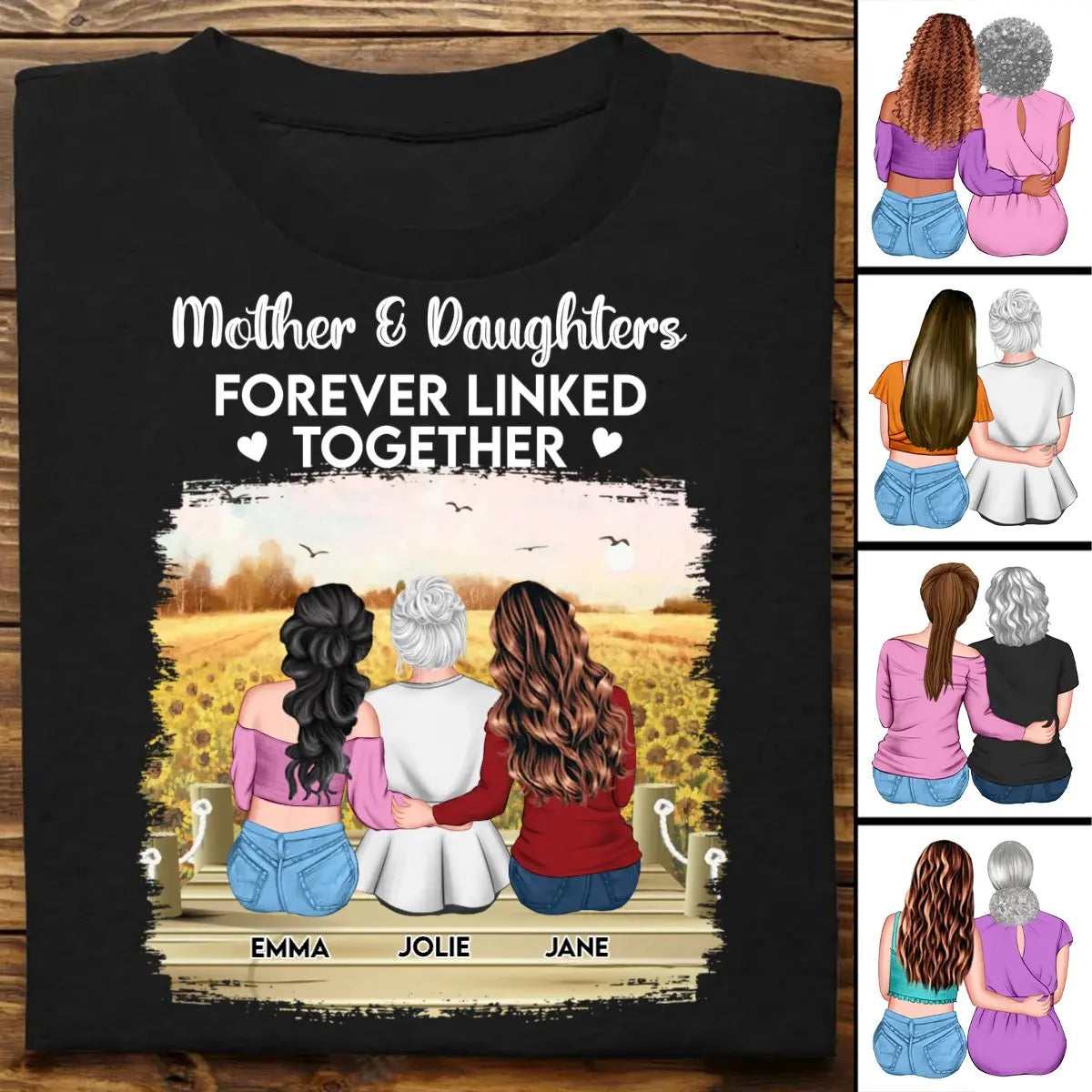 Family - Mother & Daughters Forever Linked Together - Personalized Unisex T-Shirt - The Next Custom Gift  Shirts & Tops