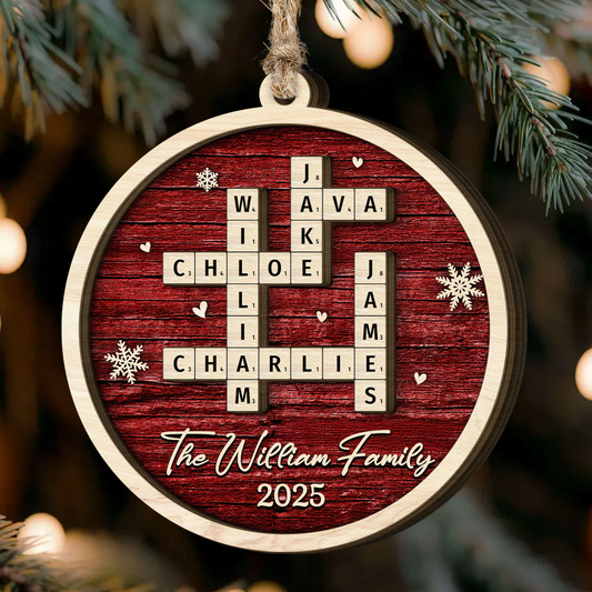 Family Name Scrabble Christmas - Personalized Wooden Ornament