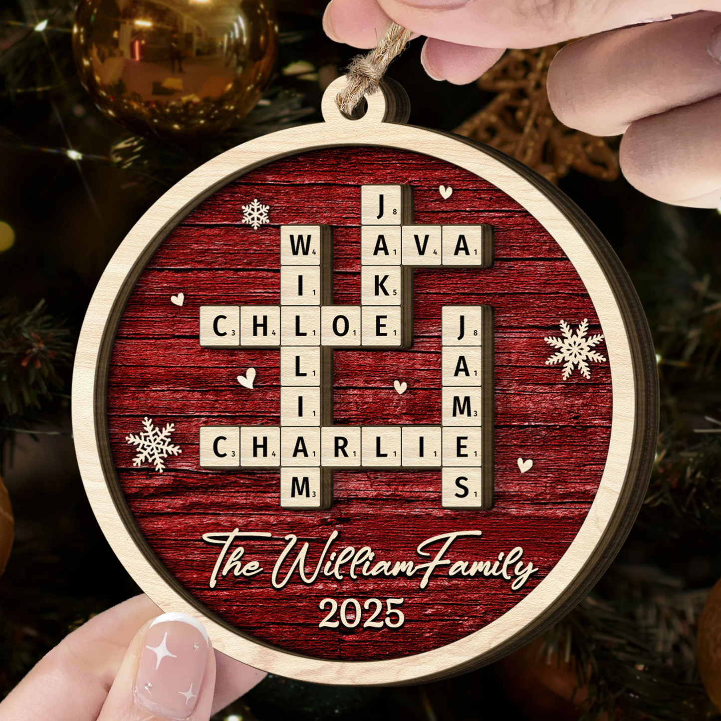 Family Name Scrabble Christmas - Personalized Wooden Ornament
