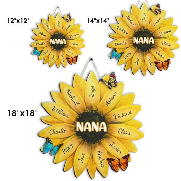 Family - Nana Grandma Family Sunflower - Gift For Grandma Mom Personalized - Shaped Wood Sign Wood Sign The Next Custom Gift