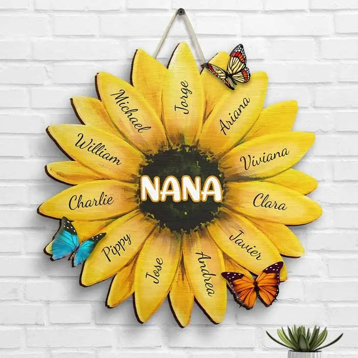 Family - Nana Grandma Family Sunflower - Gift For Grandma Mom Personalized - Shaped Wood Sign Wood Sign The Next Custom Gift