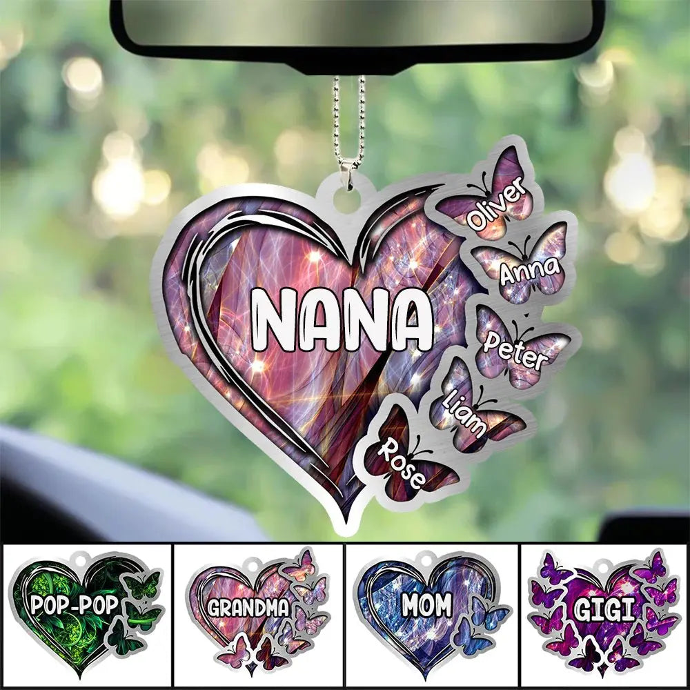 Family - Nana Heart Butterfly Kids - Personalized Acrylic Ornament - The Next Custom Gift  ornament